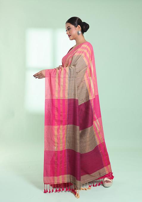 Ecru Cotton Saree Set