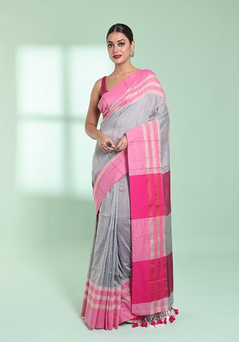 Steel Grey Cotton Saree Set