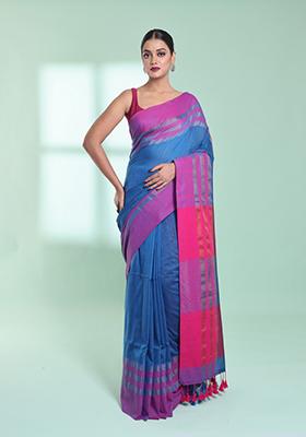 Sapphire Blue Cotton Saree Set