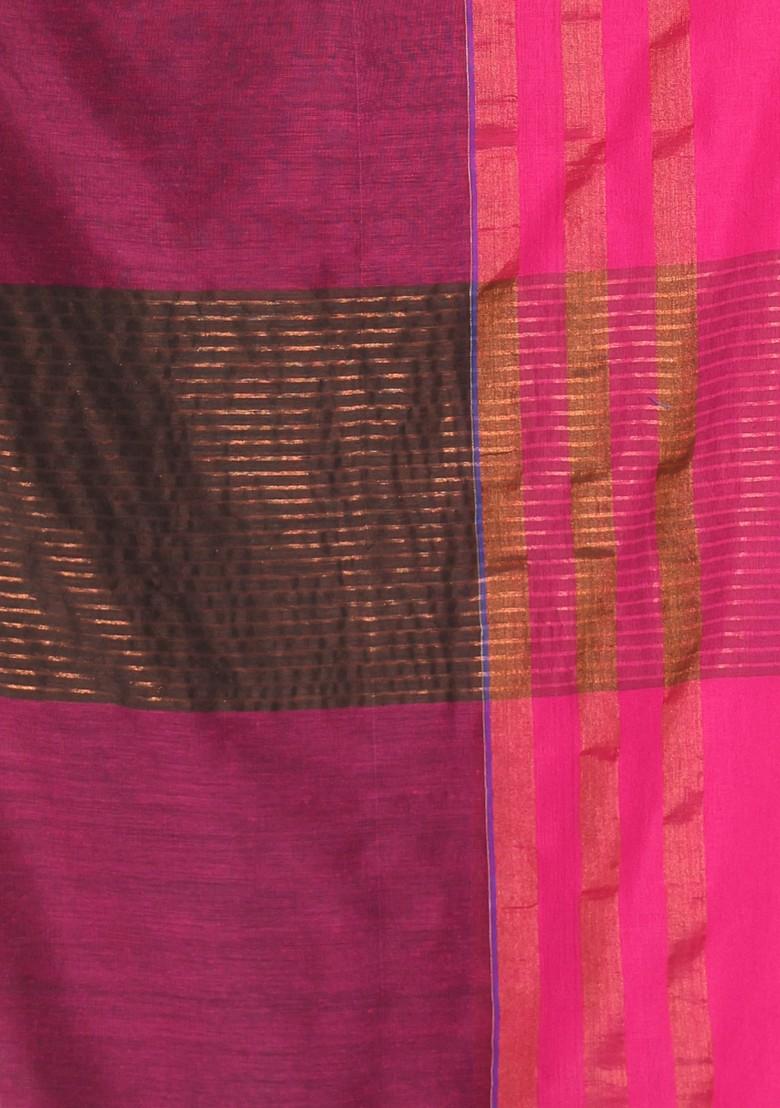 Brown Cotton Saree Set - Indya