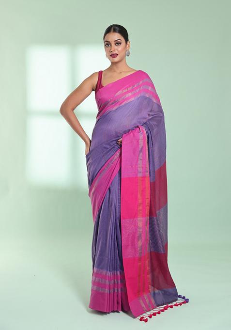 Violet Cotton Saree Set