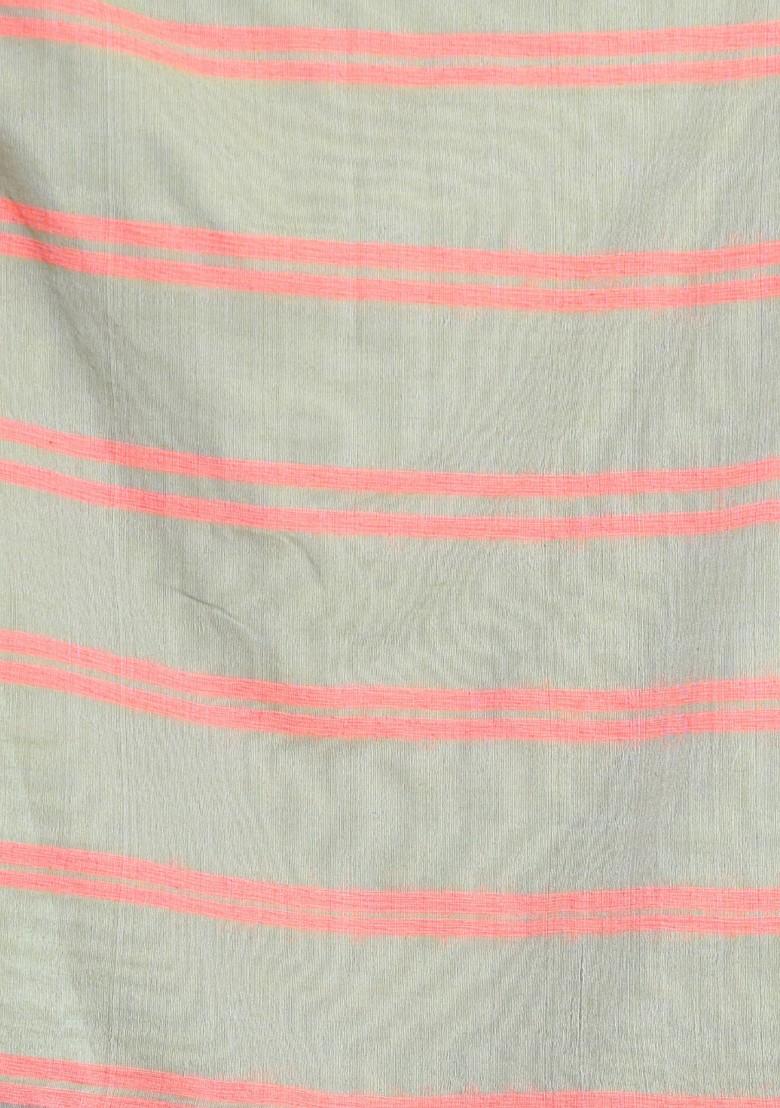 Green Striped Design Cotton Saree Set