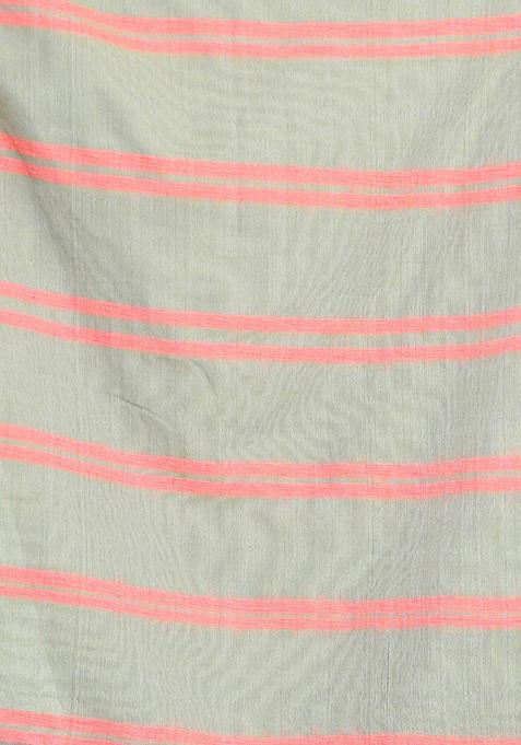 Green Striped Design Cotton Saree Set