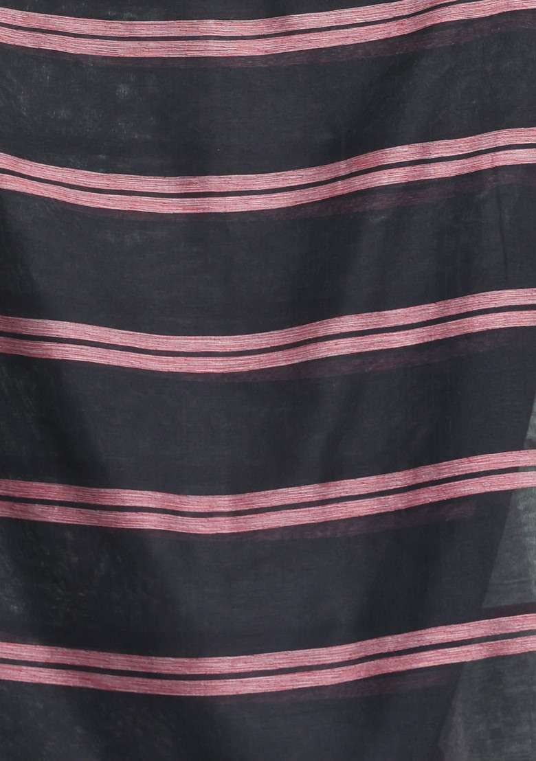 Grey And Black Striped Design Cotton Saree Set for Diwali | Wedding & Festive Wear - Indya