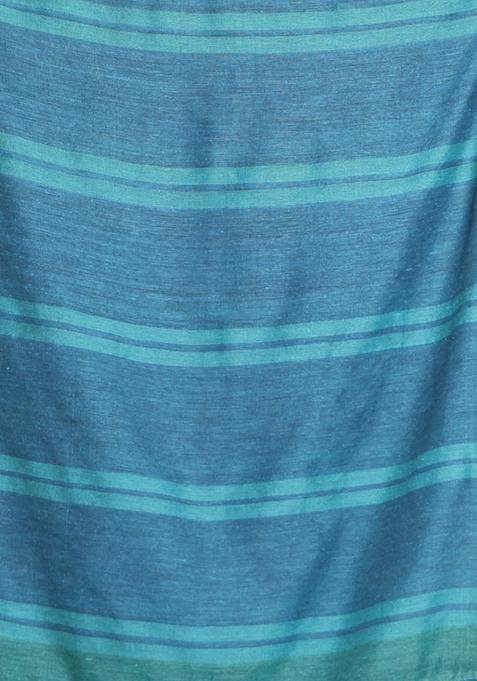 Mint Green And Blue Striped Design Cotton Saree Set