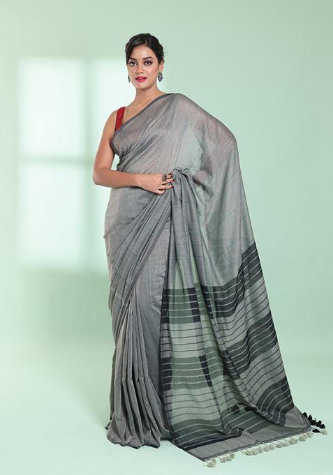 Steel Grey Sequin Work Cotton Saree Set