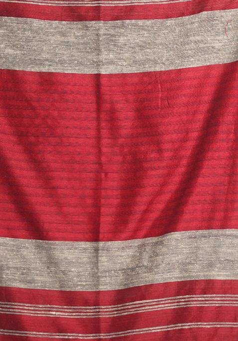 Black And Red Textured Cotton Saree Set