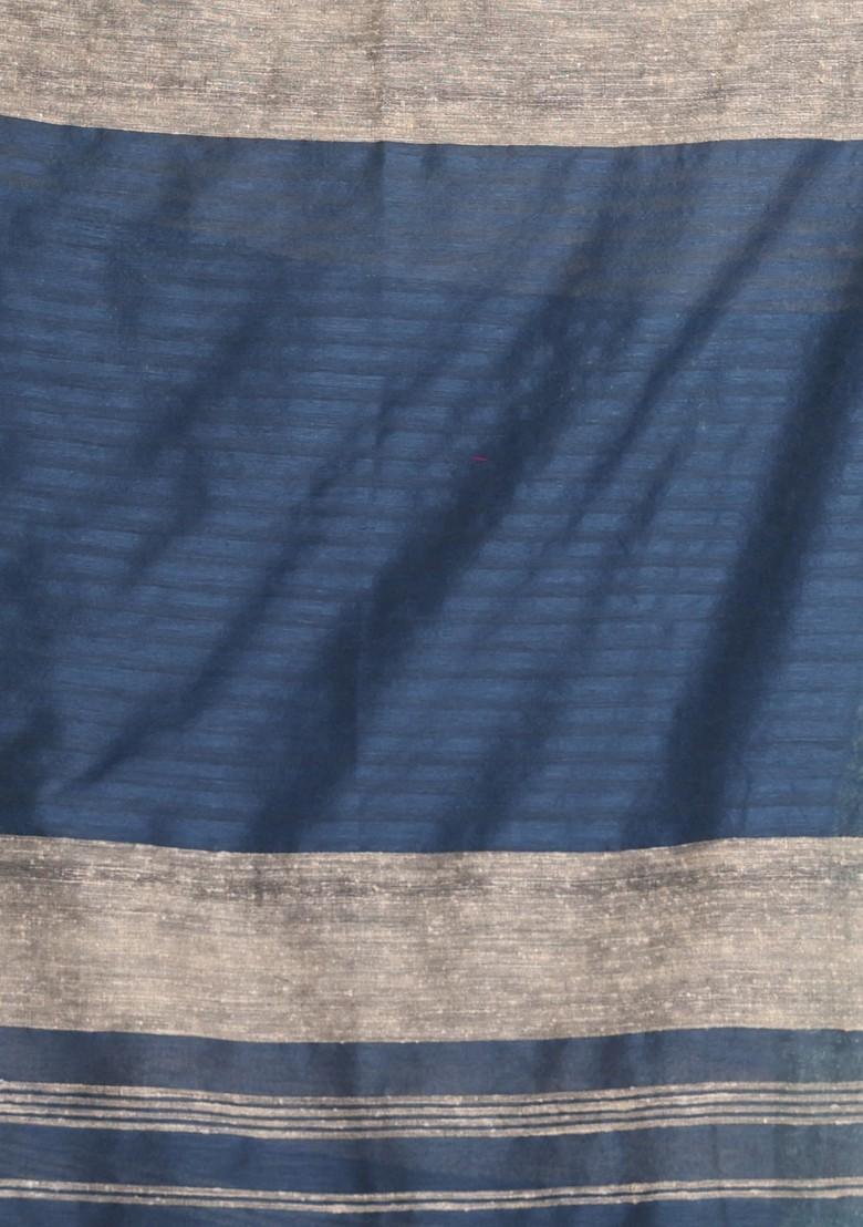 Grey Textured Cotton Saree Set - Indya