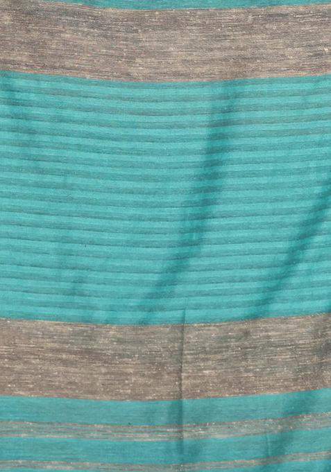 Sky Blue And Magenta Textured Cotton Saree Set
