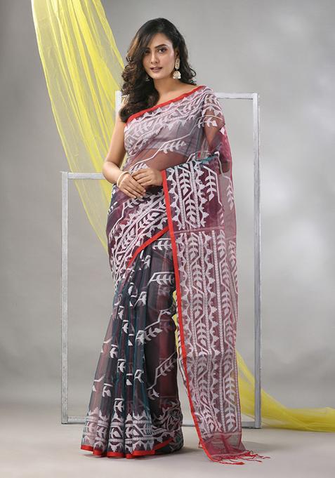 Brown Jamdani Muslin Silk Saree Set