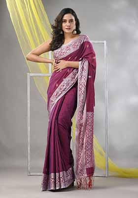 Magenta Nakshi Print Soft Cotton Saree Set