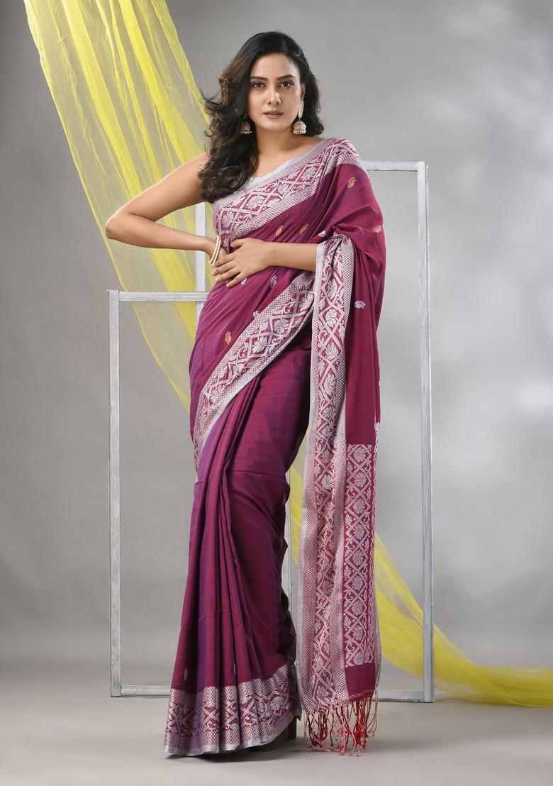 Magenta Nakshi Print Soft Cotton Saree Set