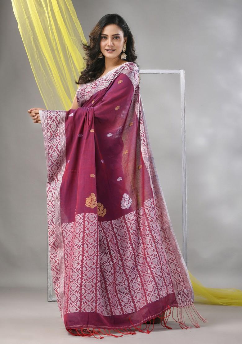 Magenta Nakshi Print Soft Cotton Saree Set