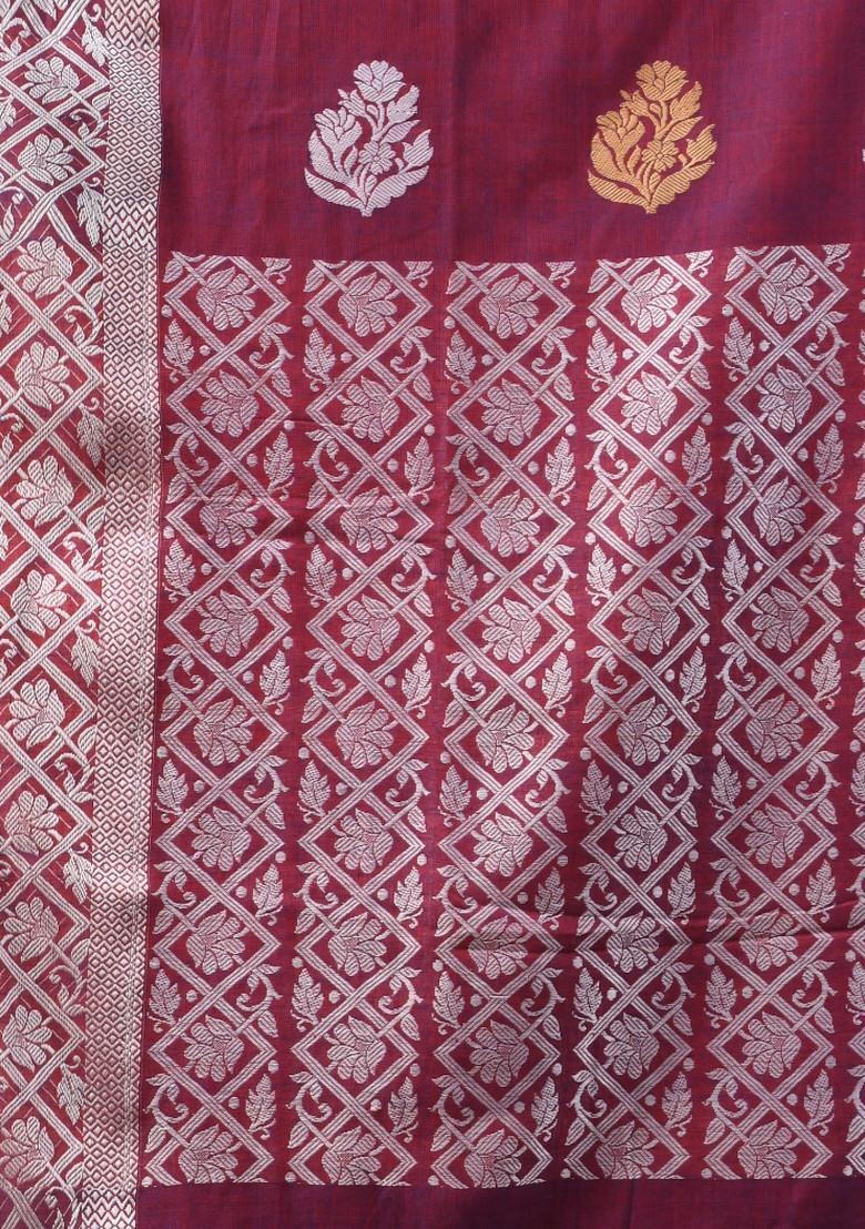 Magenta Nakshi Print Soft Cotton Saree Set
