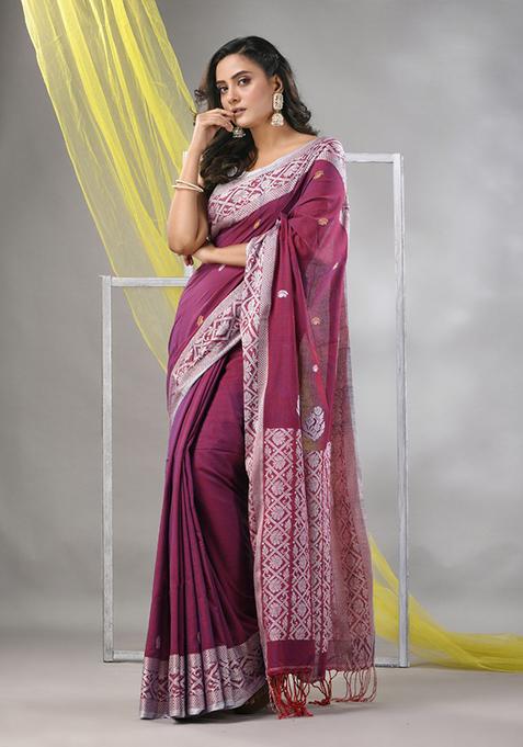 Magenta Nakshi Print Soft Cotton Saree Set