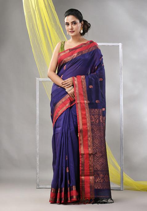 Purple Paisley Print Soft Matka Silk Saree Set