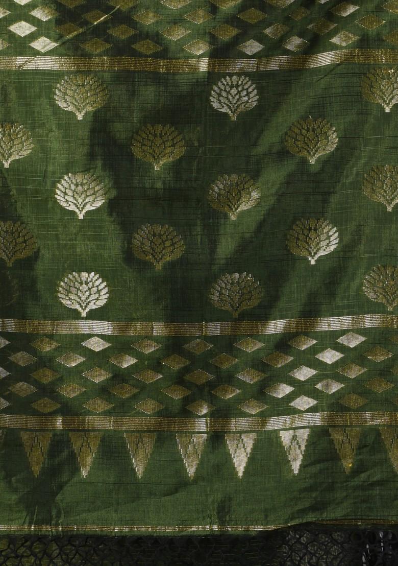 Sapphire Green Striped Soft Matka Silk Saree Set