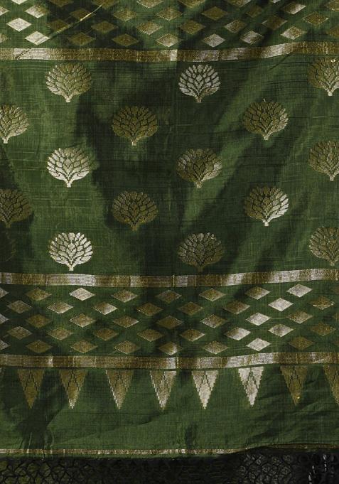 Sapphire Green Striped Soft Matka Silk Saree Set