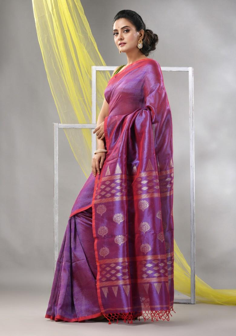 Lilac Striped Soft Matka Silk Saree Set