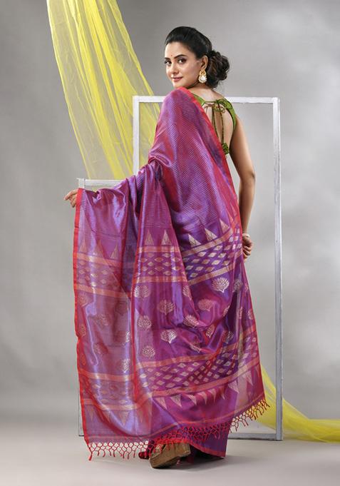Lilac Striped Soft Matka Silk Saree Set