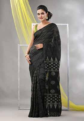 Black Striped Soft Matka Silk Saree Set