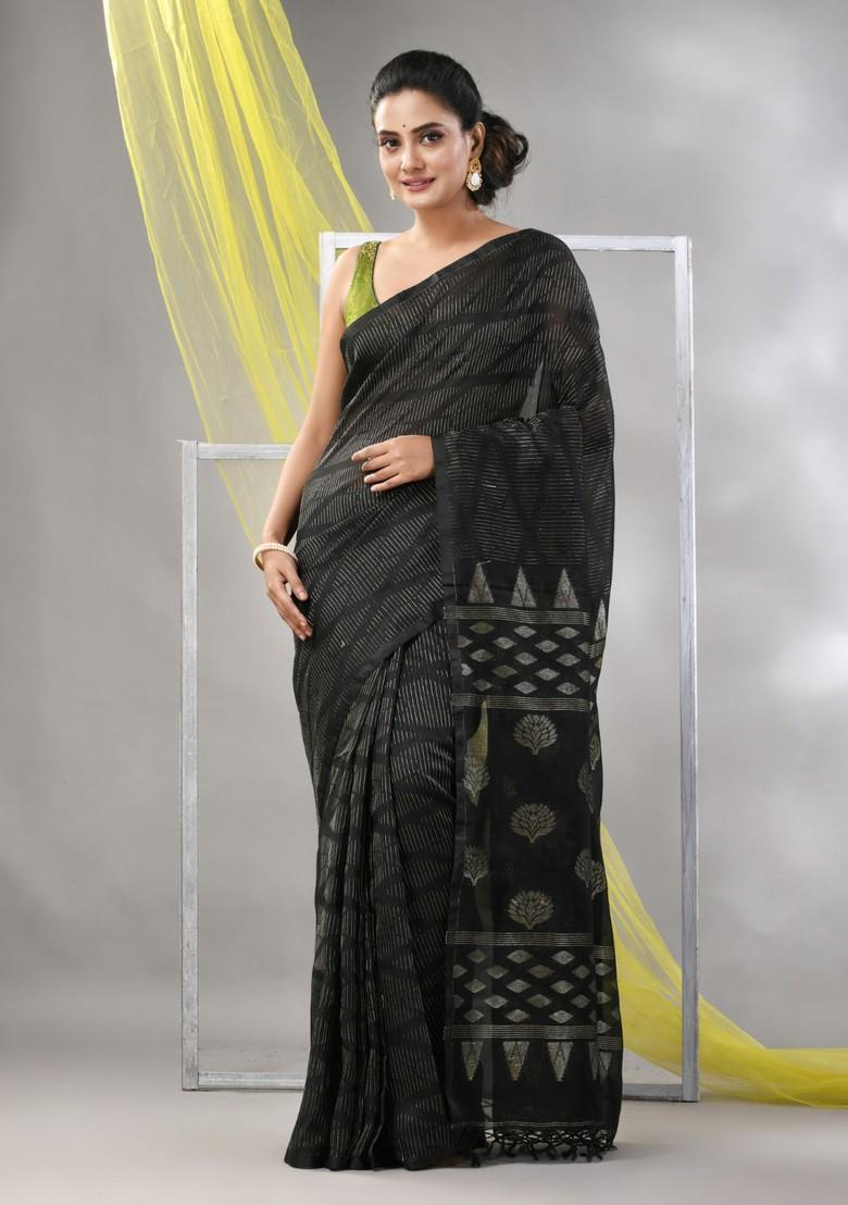 Black Striped Soft Matka Silk Saree Set