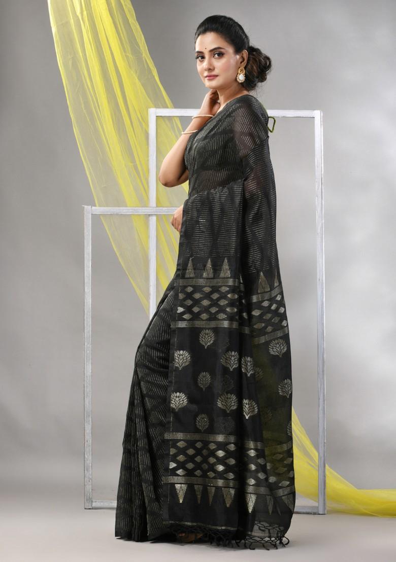 Black Striped Soft Matka Silk Saree Set