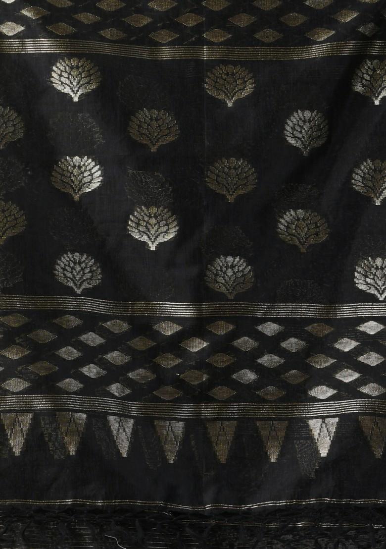 Black Striped Soft Matka Silk Saree Set