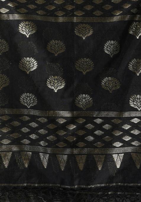 Black Striped Soft Matka Silk Saree Set