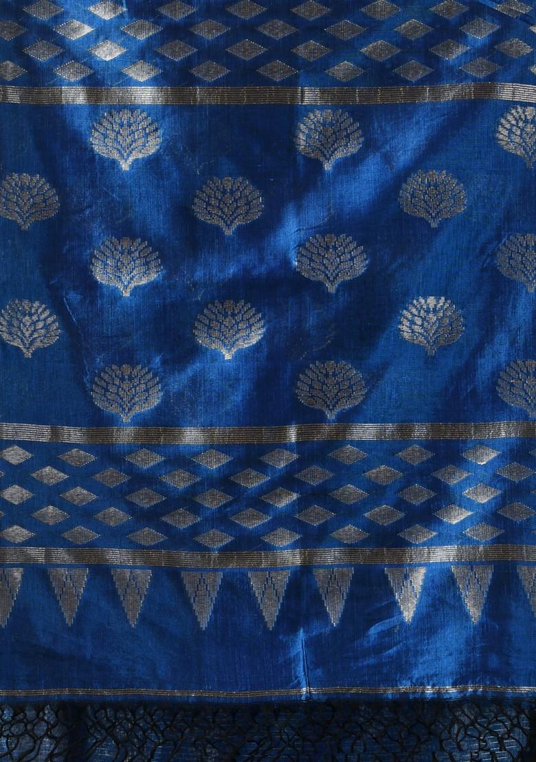 Sapphire Blue Striped Soft Matka Silk Saree Set