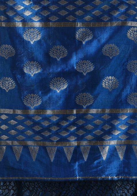 Sapphire Blue Striped Soft Matka Silk Saree Set