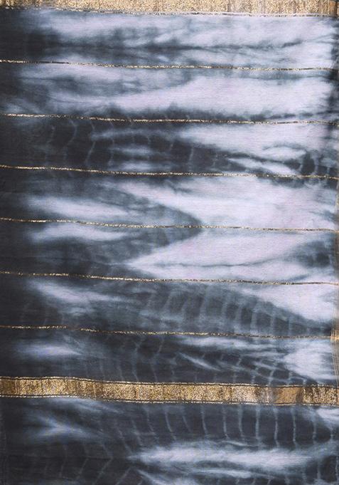 Black And White Shibori Print Silk Saree Set