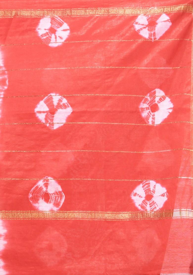 Red And White Shibori Print Silk Saree Set