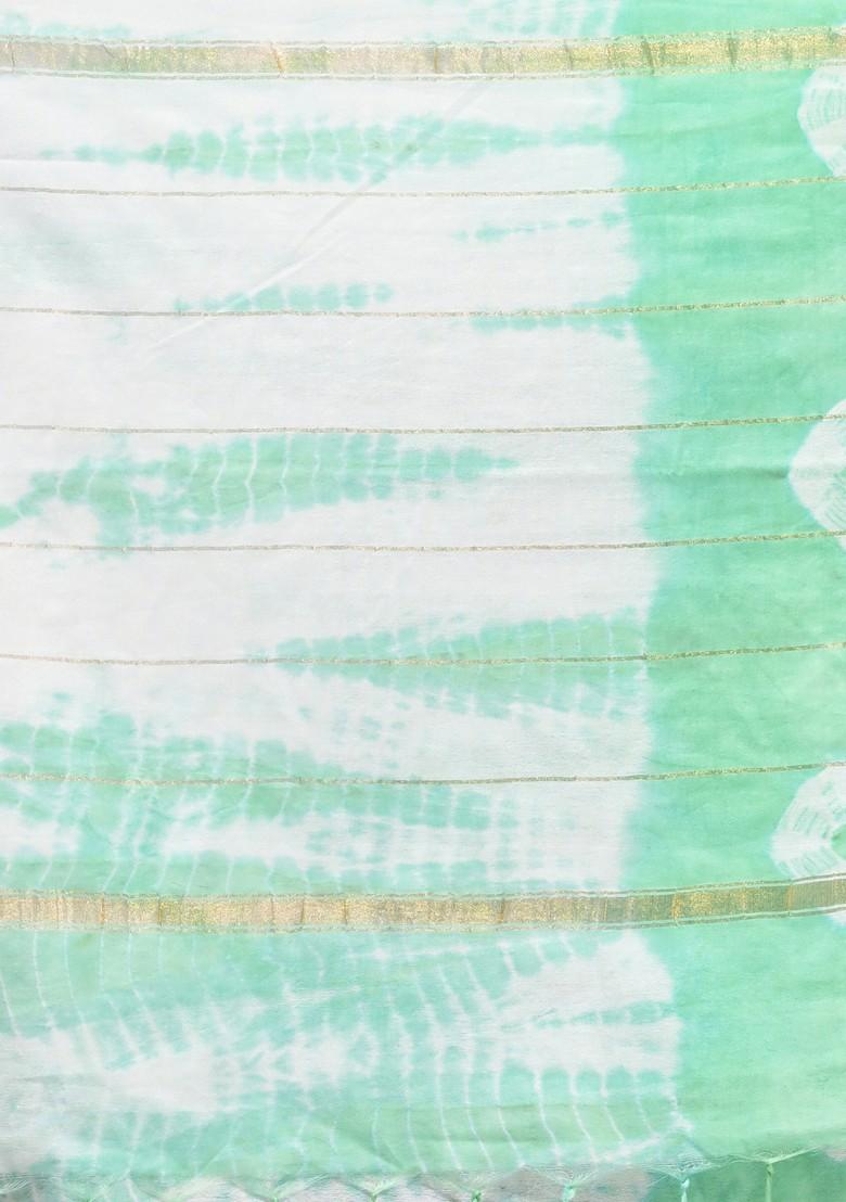 Tea Green And White Shibori Print Silk Saree Set