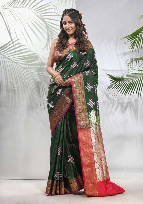 Green Embroidered Silk Saree Set