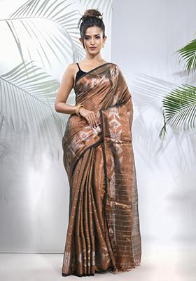 Copper Polka Dot Jamdani Tissue Saree Set