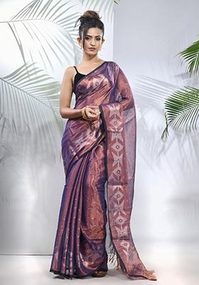 Blue Polka Dot Tissue Saree Set