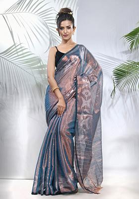 Blue Polka Dot Jamdani Tissue Saree Set