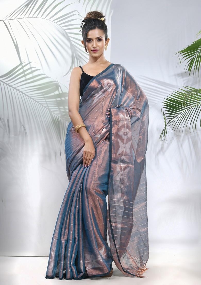 Blue Polka Dot Jamdani Tissue Saree Set