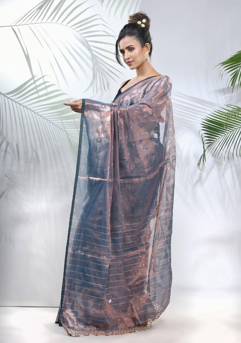 Blue Polka Dot Jamdani Tissue Saree Set
