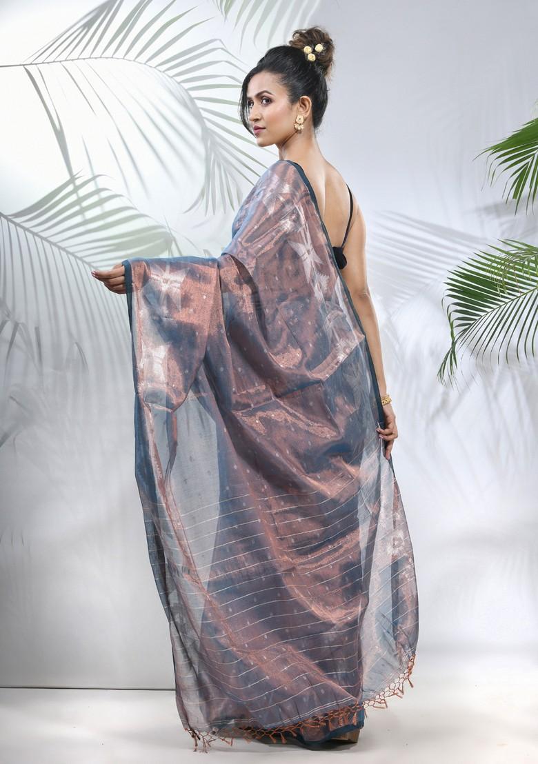 Blue Polka Dot Jamdani Tissue Saree Set