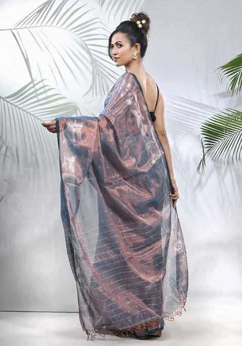 Blue Polka Dot Jamdani Tissue Saree Set