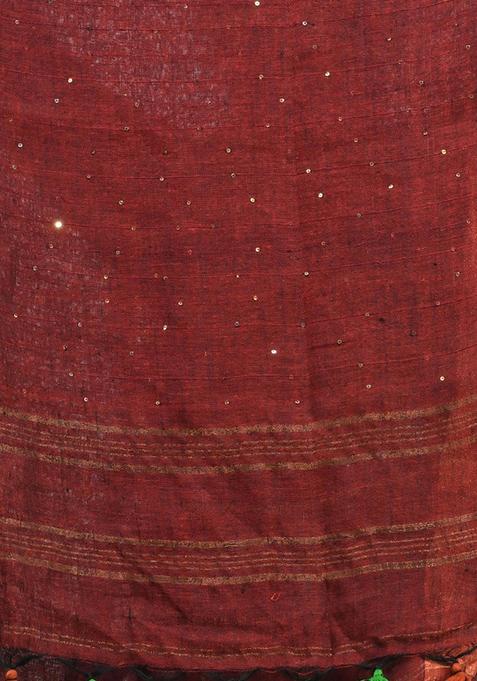Maroon Sequin Work Linen Saree Set