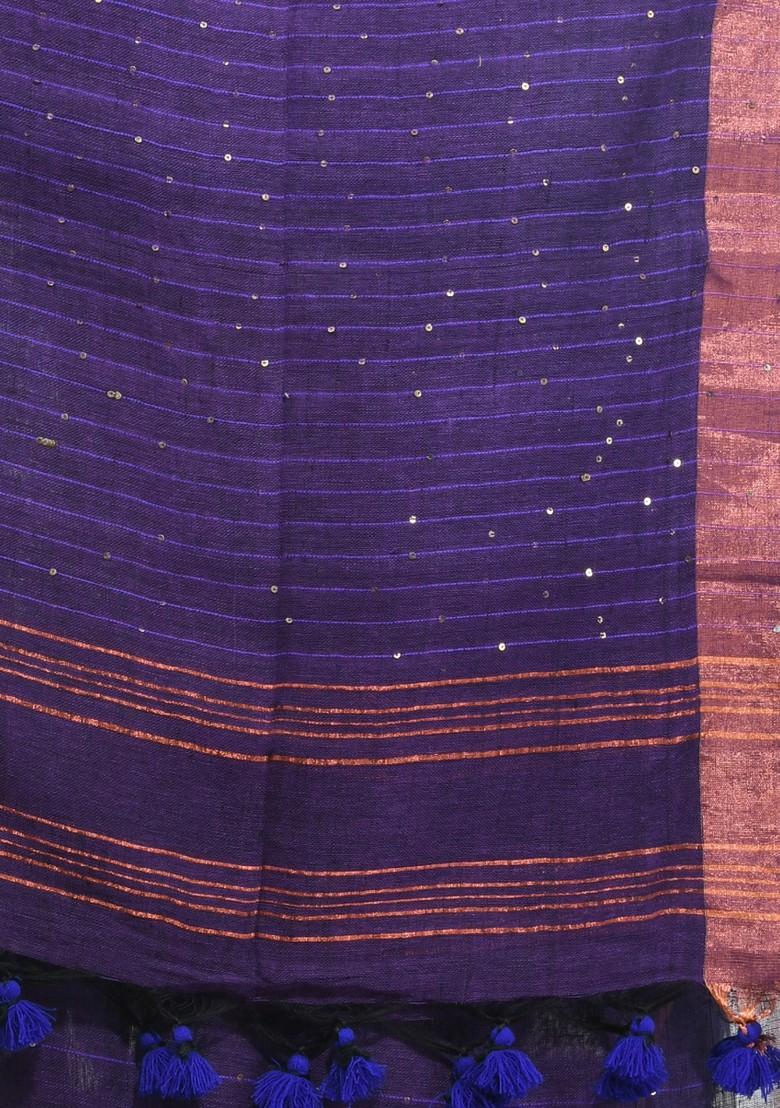 Lilac Sequin Work Linen Saree Set