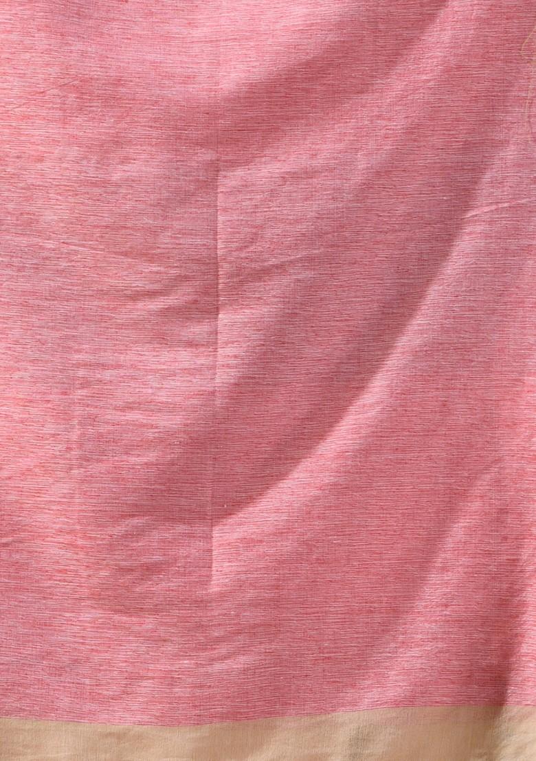 Beige Striped Soft Cotton Saree Set