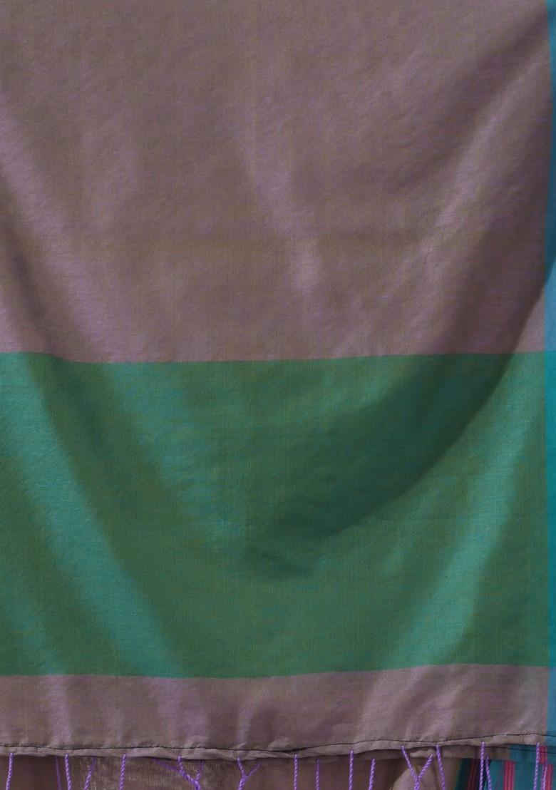 Ecru Striped Cotton Saree Set