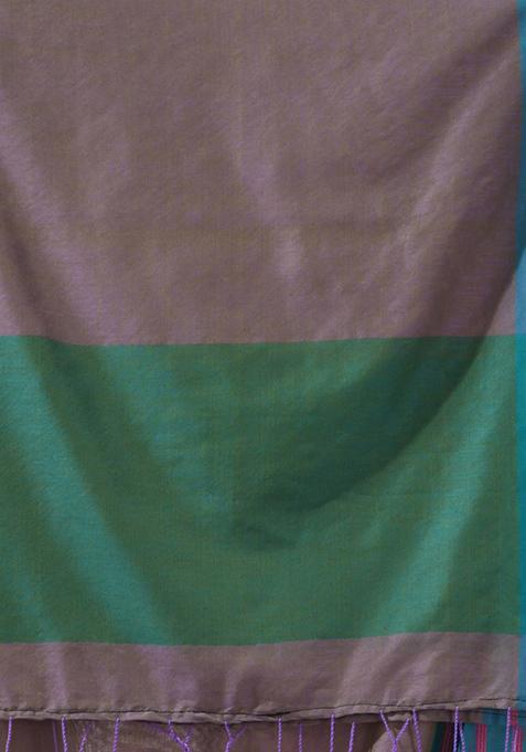 Ecru Striped Cotton Saree Set