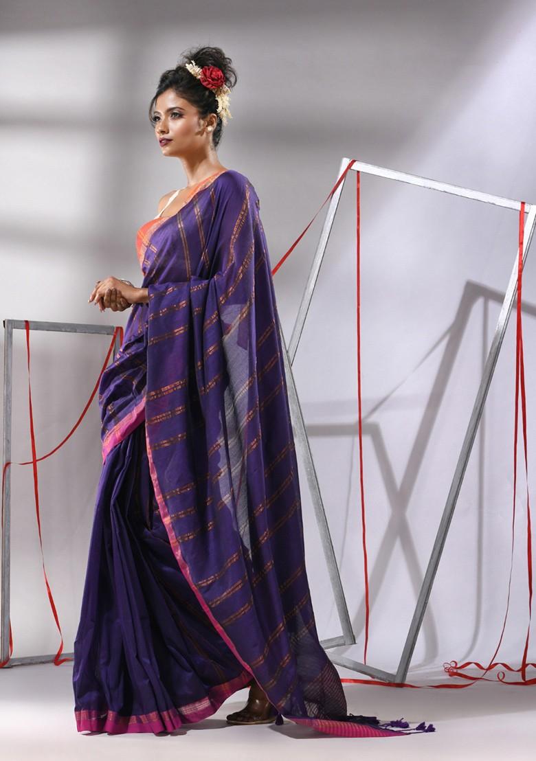 Blue Zari Design Soft Cotton Saree Set