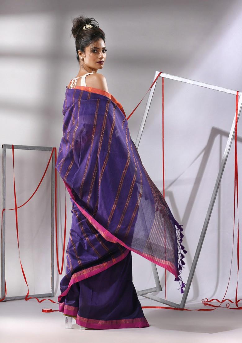 Blue Zari Design Soft Cotton Saree Set