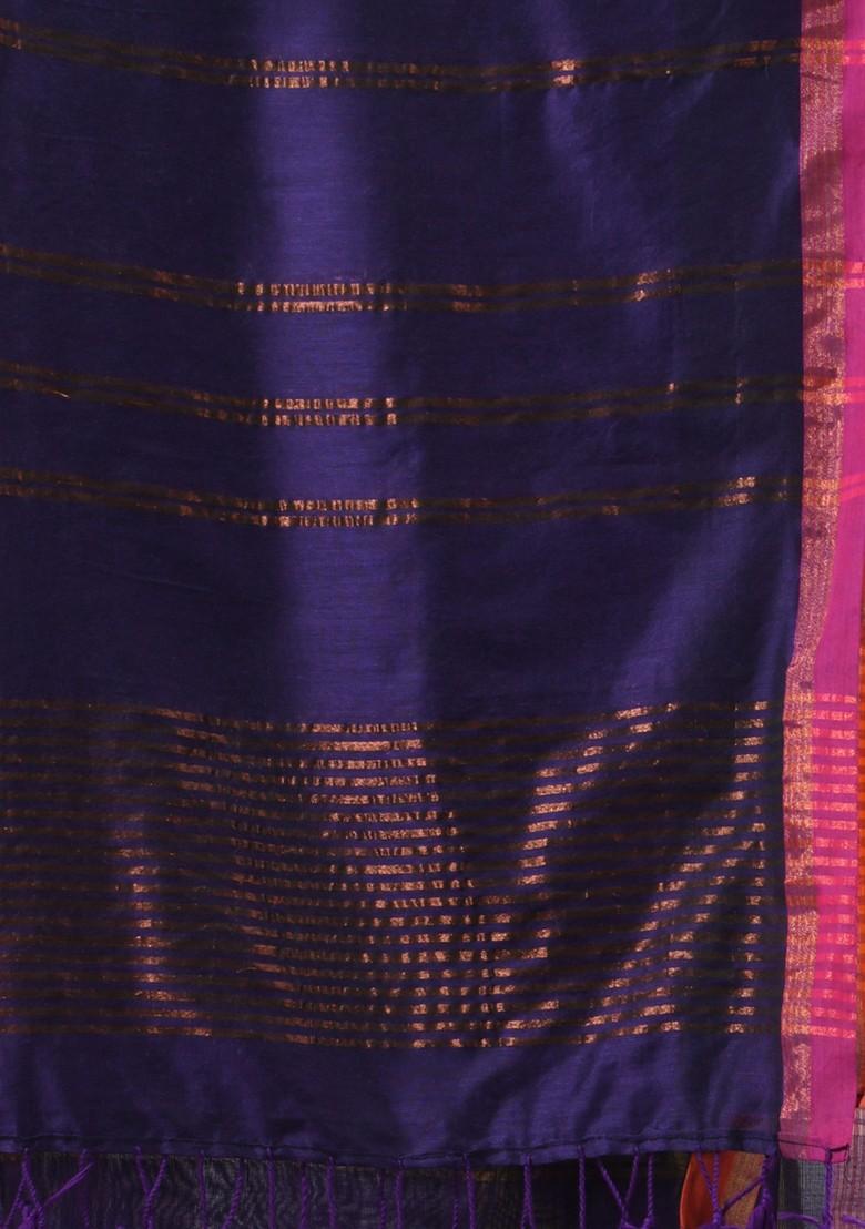 Blue Zari Design Soft Cotton Saree Set